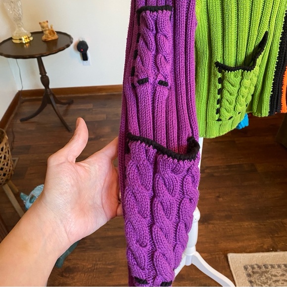 Lisa Nichols • Vintage 80s Neon Colorblock Knit Hoodie Sweater Size M - Picture 2 of 5